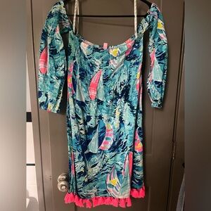 Lilly Pulitzer Trina Beach Dress Sparkling Blue Hey Bay Bay